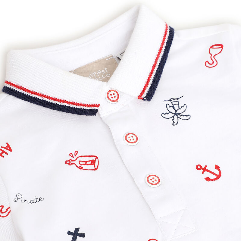 Boys White Conversational Short Sleeve Polo image number 2